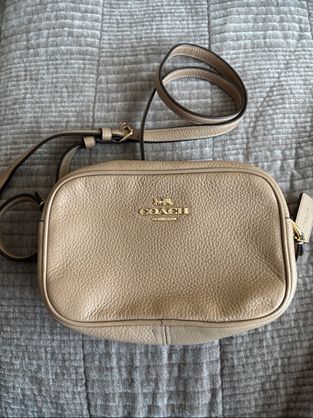 Coach Pebbled Leather Crossbody Bag in Taupe